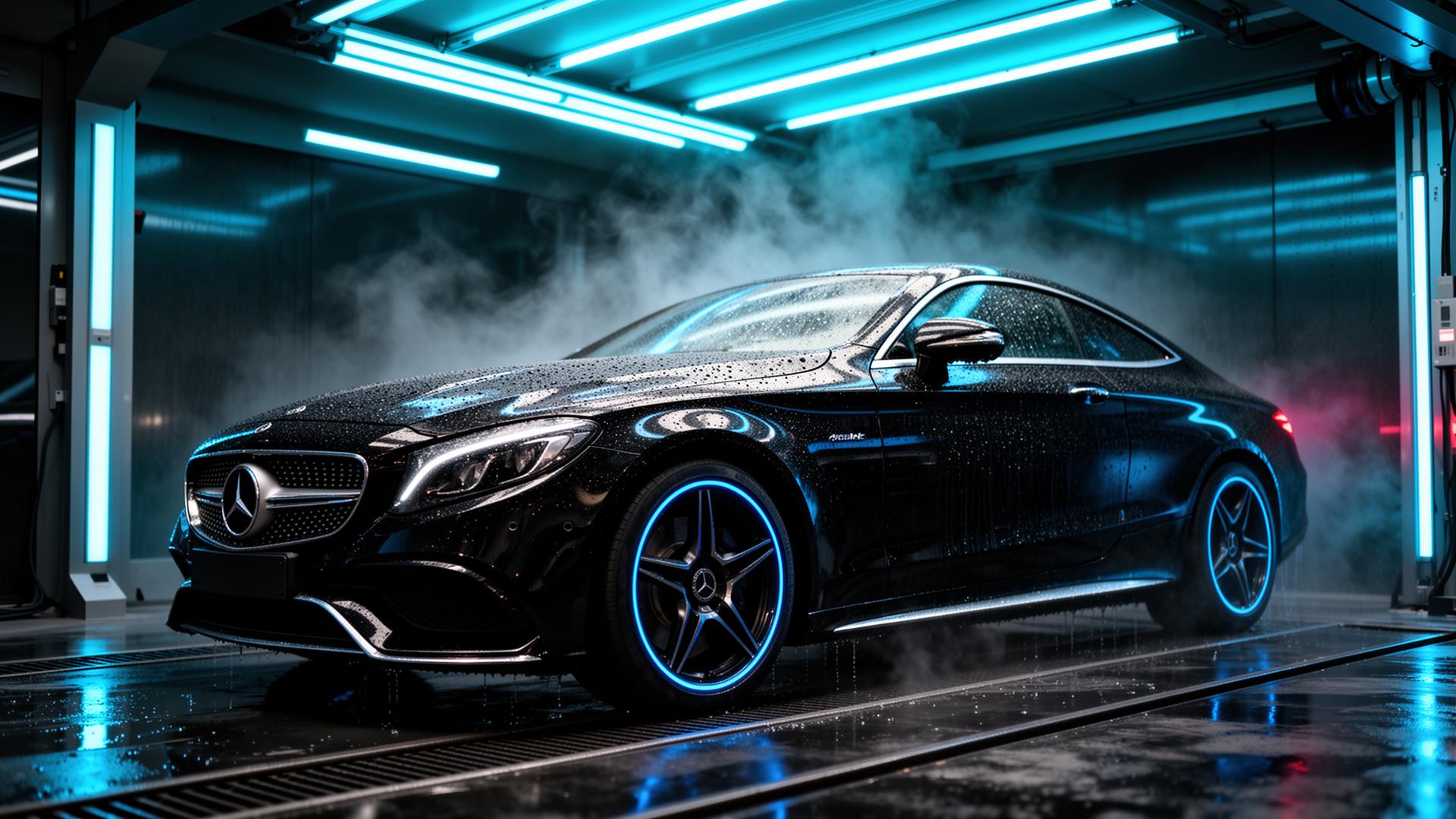Luxury car in detailing bay